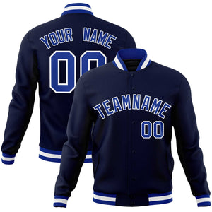 Custom Navy Royal-White Classic Style Varsity Full-Snap Letterman Jacket