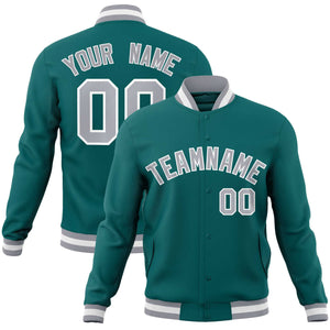 Custom Aqua Gray-White Classic Style Varsity Full-Snap Letterman Jacket