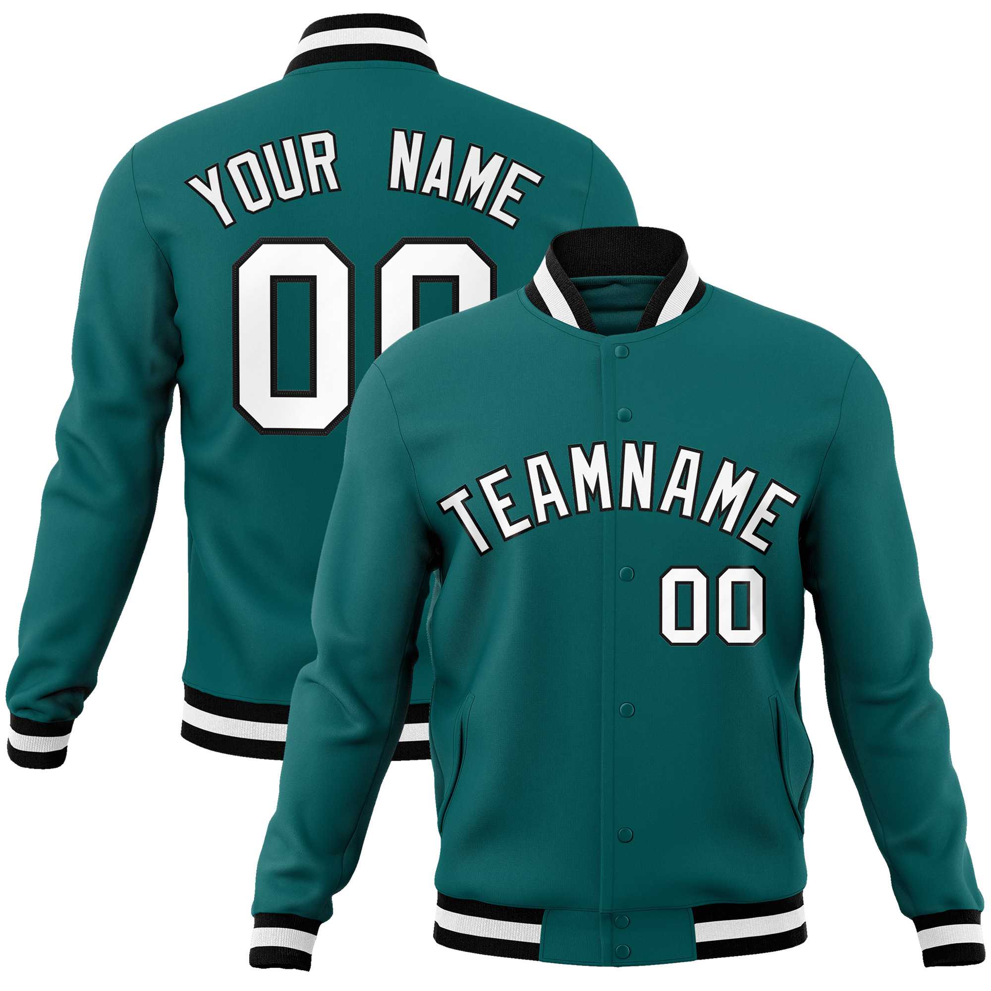 Custom Aqua White-Black Classic Style Varsity Full-Snap Letterman Jacket