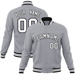 Custom Gray White-Black Classic Style Varsity Full-Snap Letterman Jacket