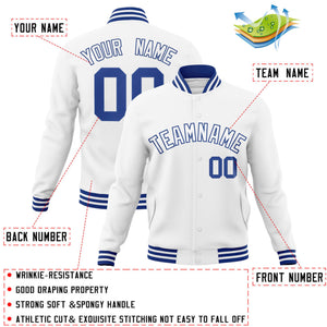 Custom White White-Royal Classic Style Varsity Full-Snap Letterman Jacket