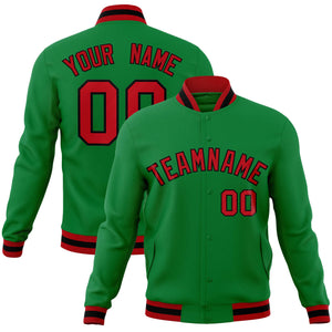 Custom Green Red-Black Classic Style Varsity Full-Snap Letterman Jacket