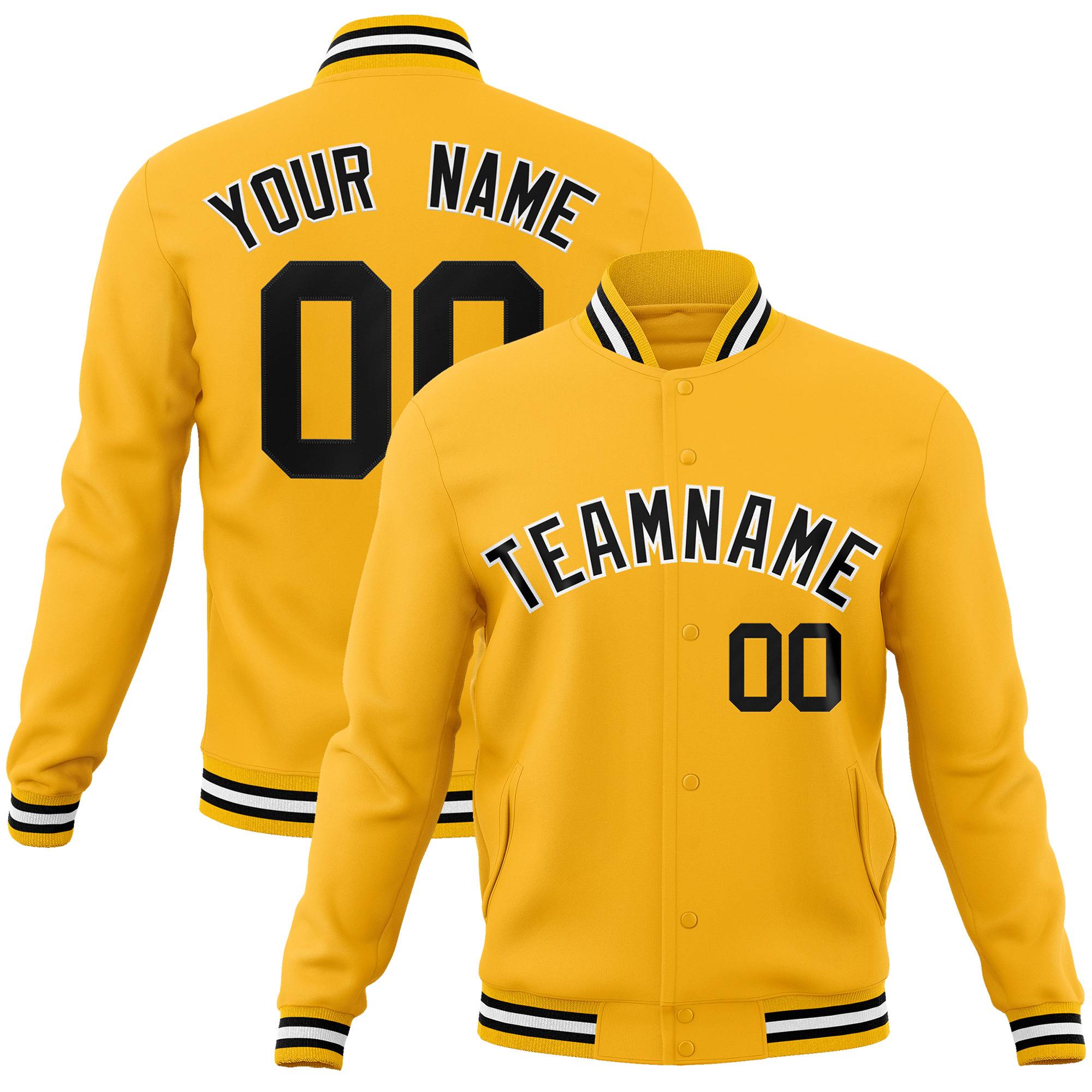 Custom Gold Black-White Classic Style Varsity Full-Snap Letterman Jacket