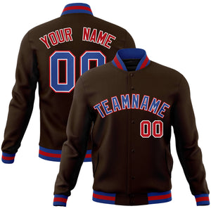 Custom Brown Royal-White Classic Style Varsity Full-Snap Letterman Jacket