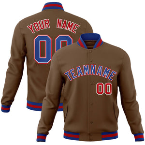 Custom Light Brown Royal-White Classic Style Varsity Full-Snap Letterman Jacket