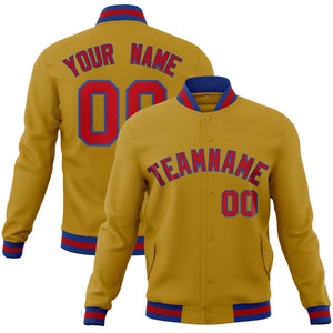 Custom Old Gold Red-Royal Classic Style Varsity Full-Snap Letterman Jacket