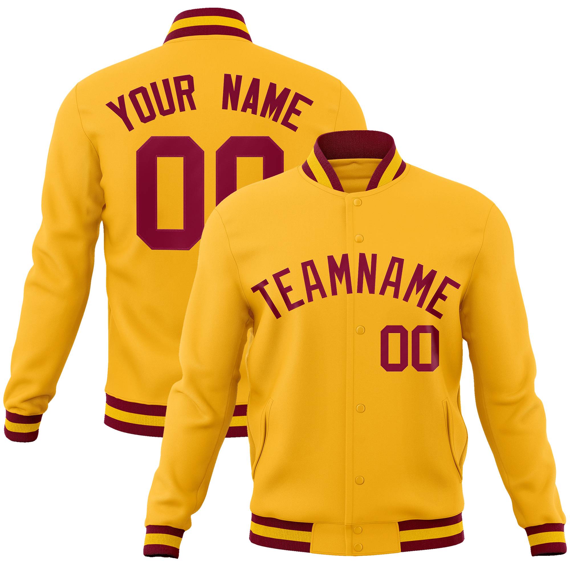 Custom Gold CrimsonClassic Style Varsity Full-Snap Letterman Jacket