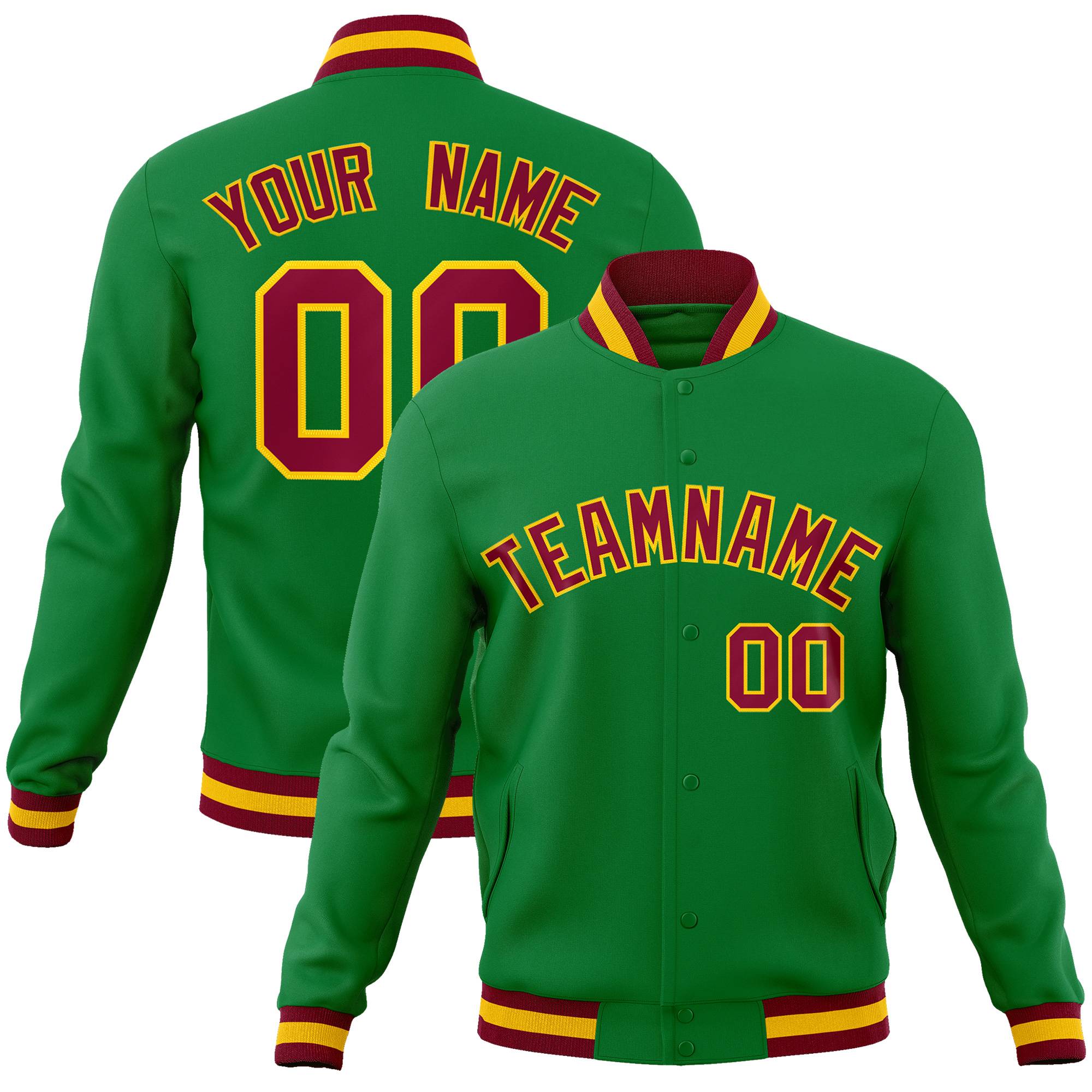 Custom Green Crimson-Gold Classic Style Varsity Full-Snap Letterman Jacket