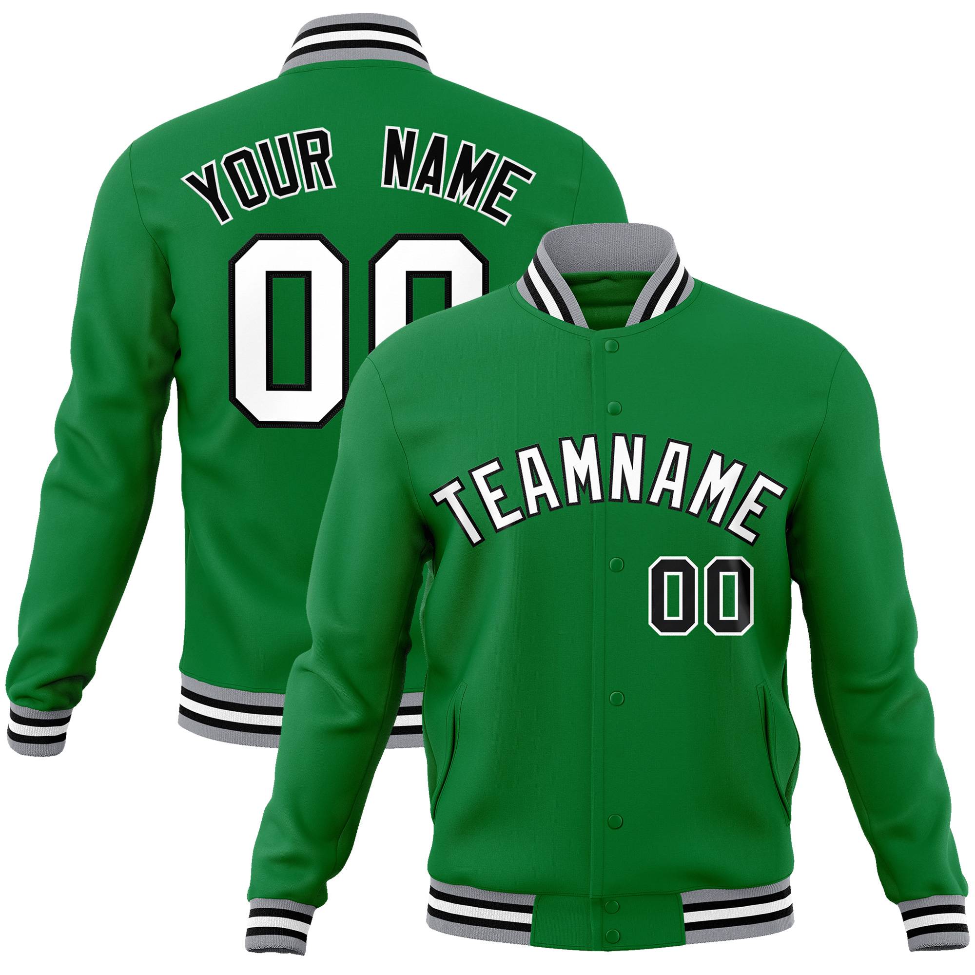 Custom Green White-Black Classic Style Varsity Full-Snap Letterman Jacket