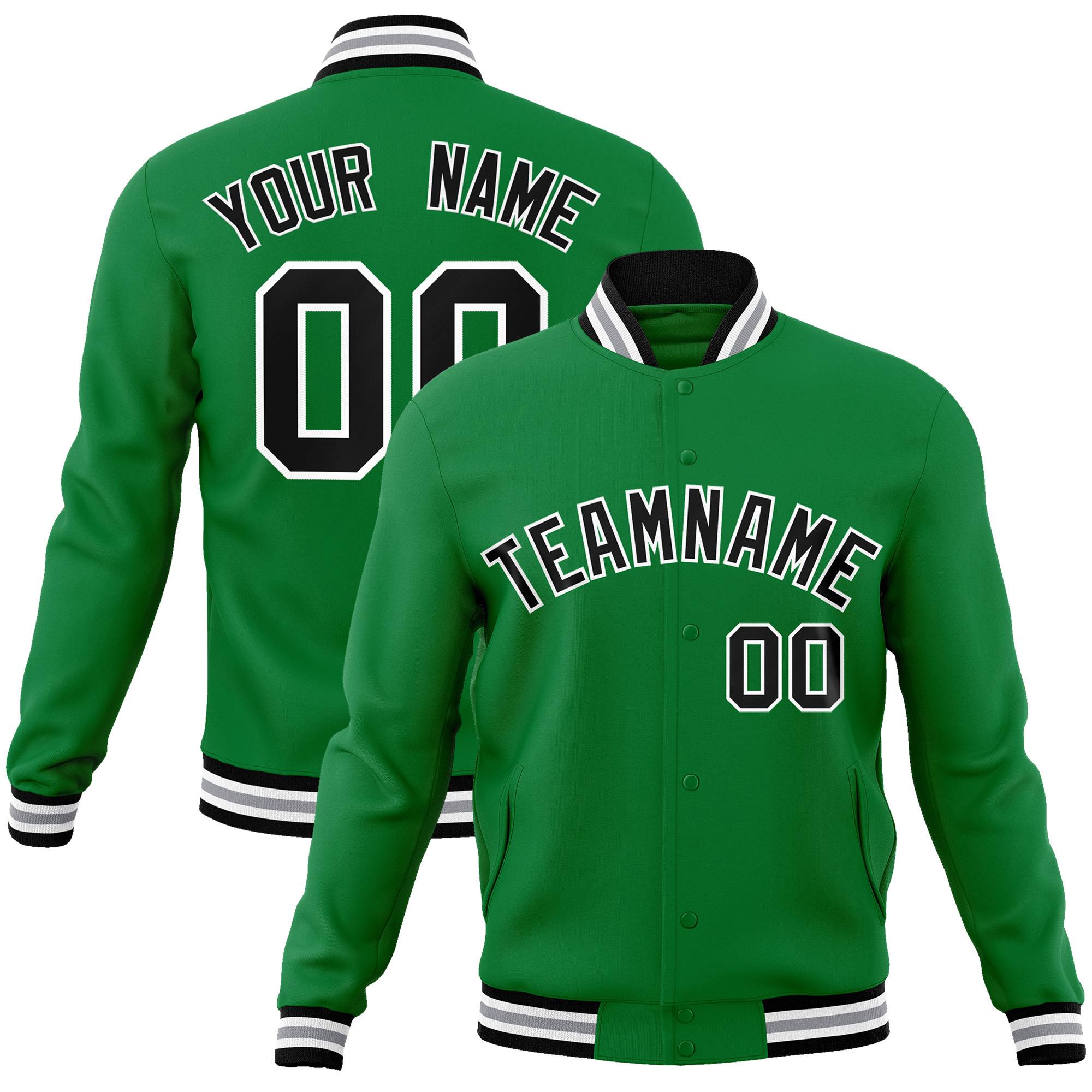 Custom Green Black-White Classic Style Varsity Full-Snap Letterman Jacket