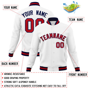 Custom White Red-Navy Classic Style Varsity Full-Snap Letterman Jacket