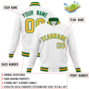 Custom White Yellow-Green Classic Style Varsity Full-Snap Letterman Jacket