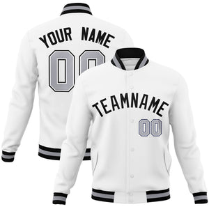 Custom White Black Classic Style Varsity Full-Snap Letterman Jacket