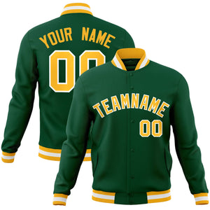 Custom Green Gold-White Classic Style Varsity Full-Snap Letterman Jacket