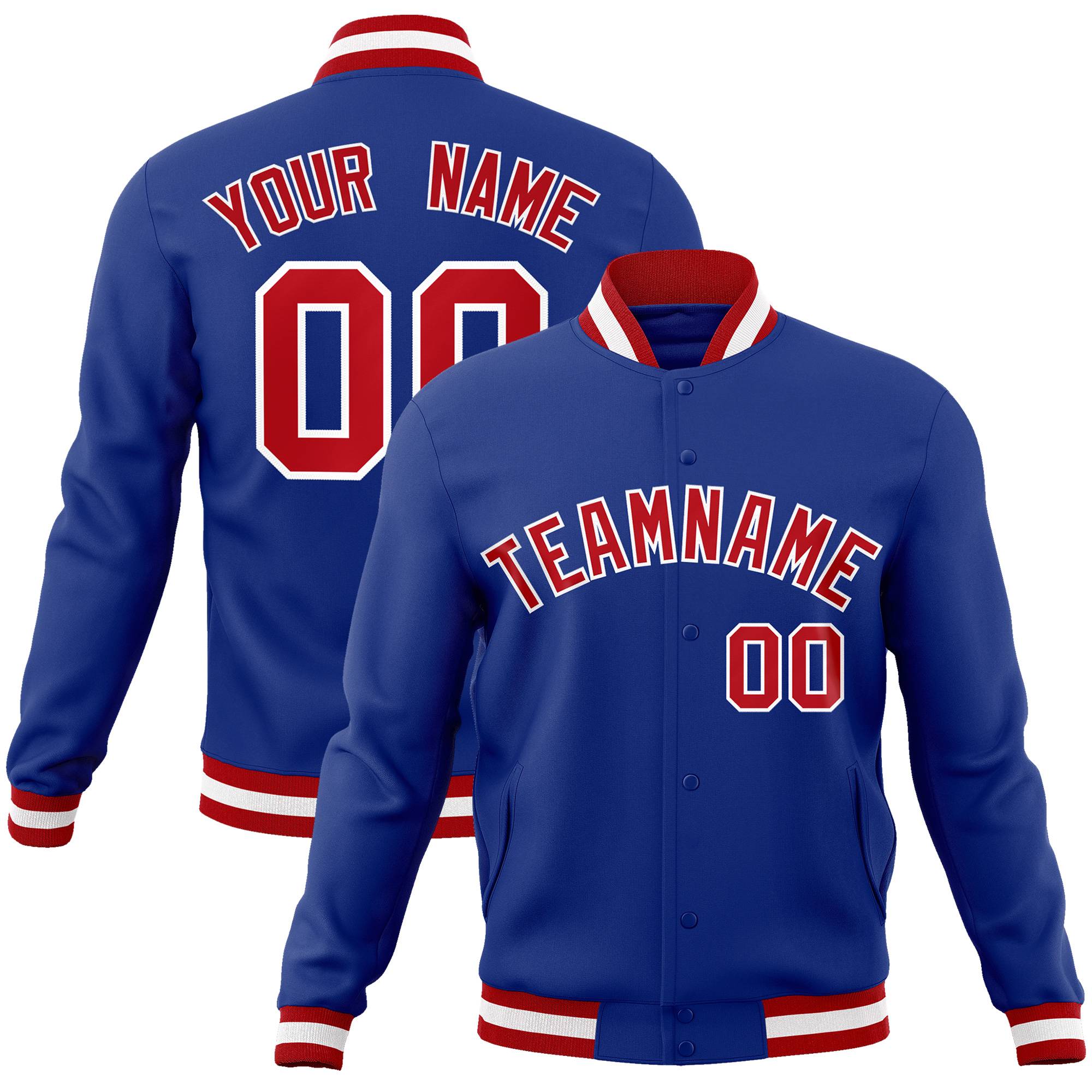 Custom Royal Red-White Classic Style Varsity Full-Snap Letterman Jacket