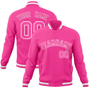 Custom Pink Pink-White Classic Style Varsity Full-Snap Letterman Jacket