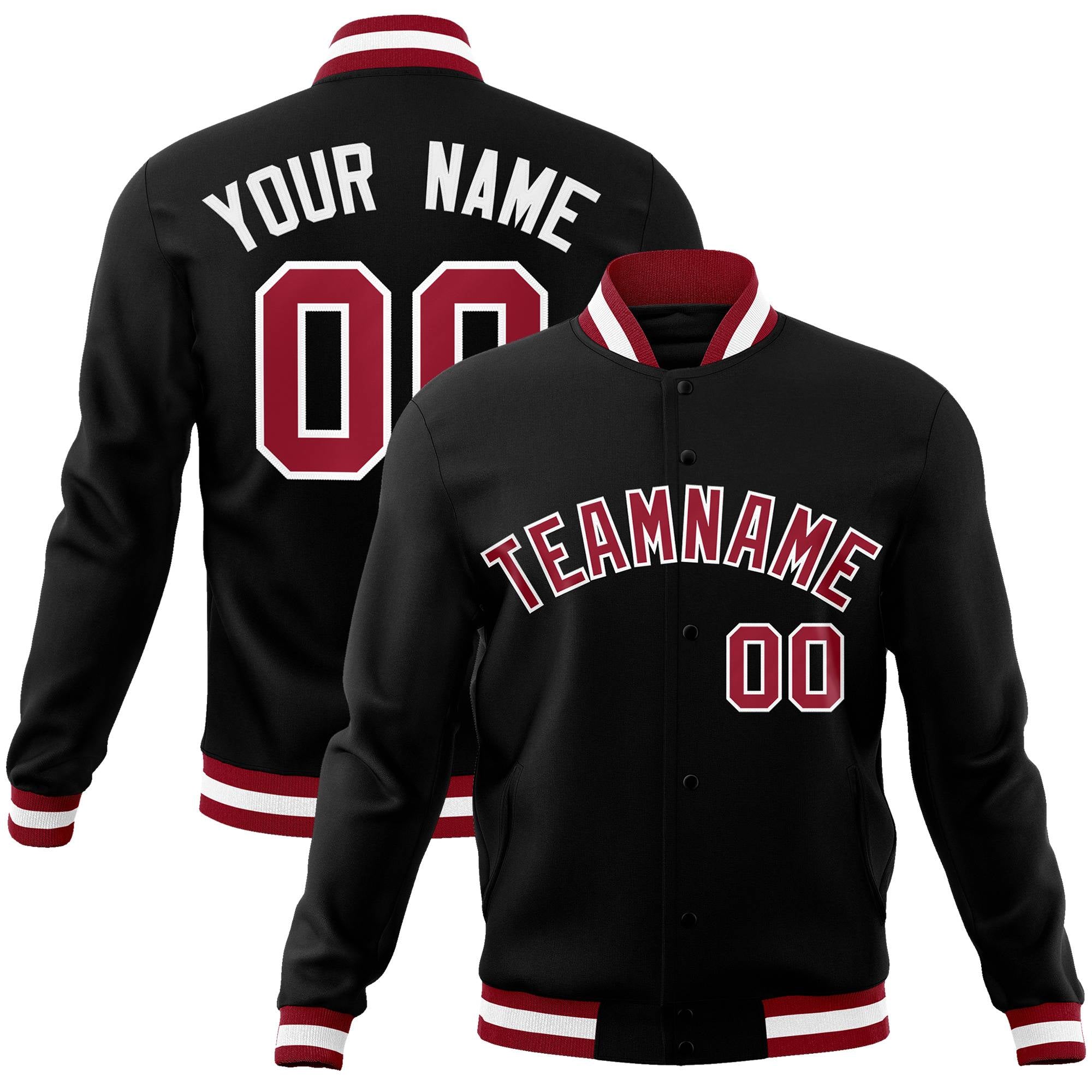 Custom Black Crimson-White Classic Style Varsity Full-Snap Letterman Jacket