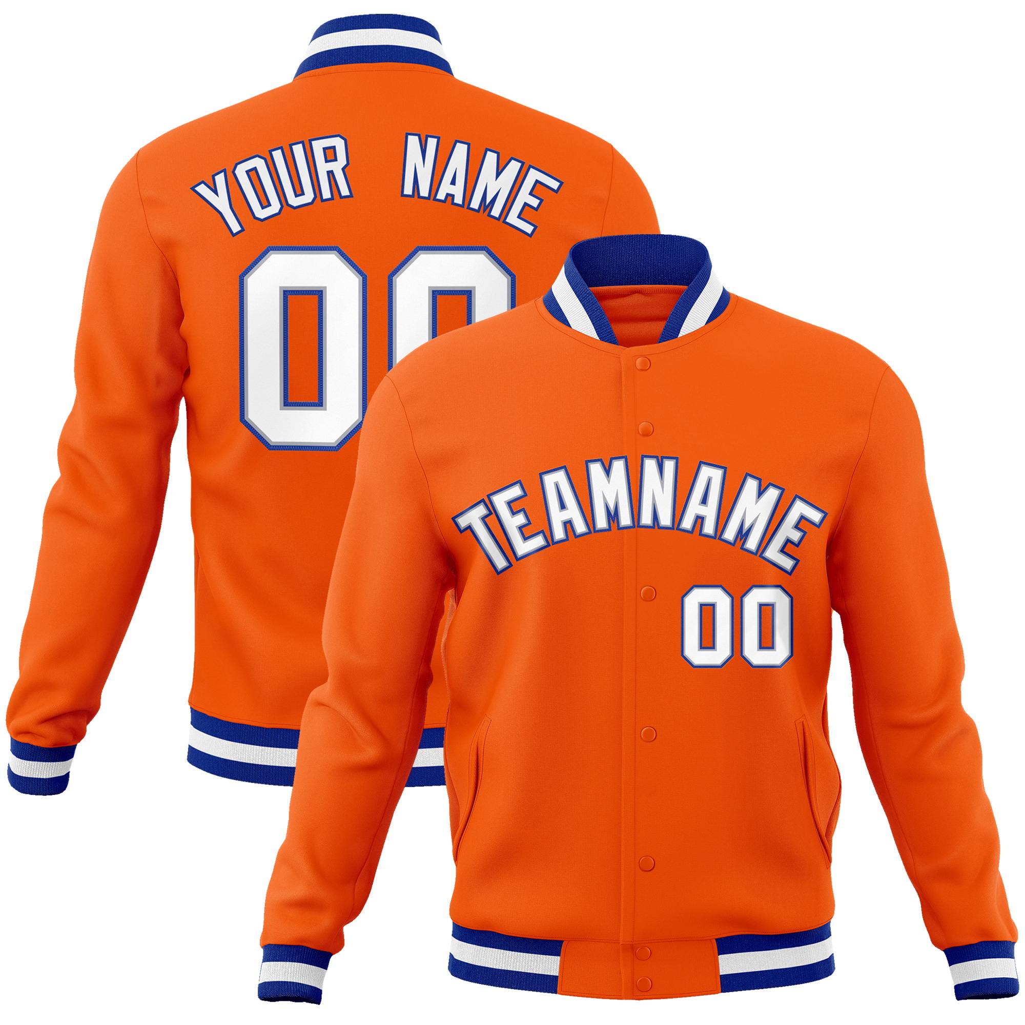 Custom Orange White-Gray Classic Style Varsity Full-Snap Letterman Jacket