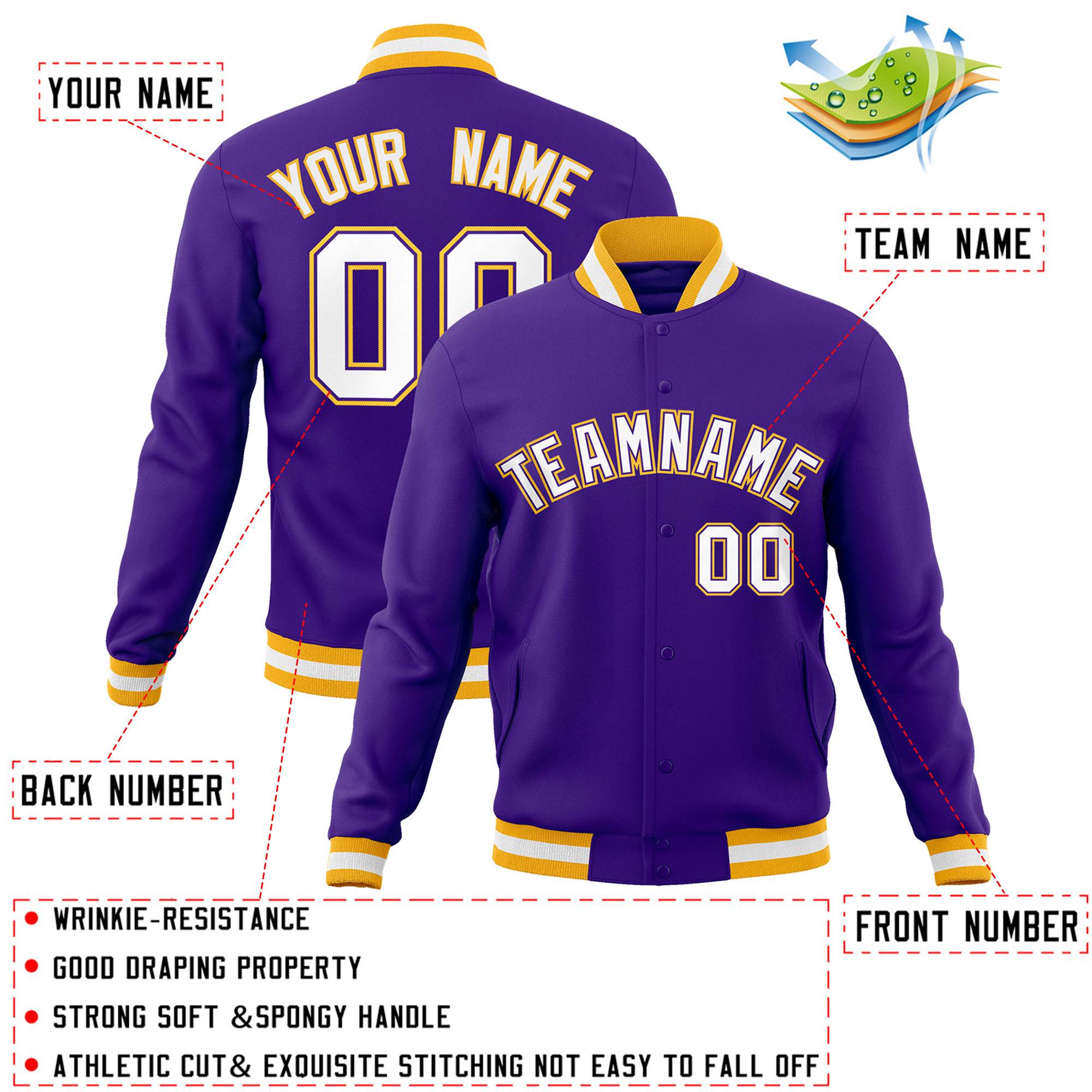 Custom Purple White-Purple Classic Style Varsity Full-Snap Letterman Jacket