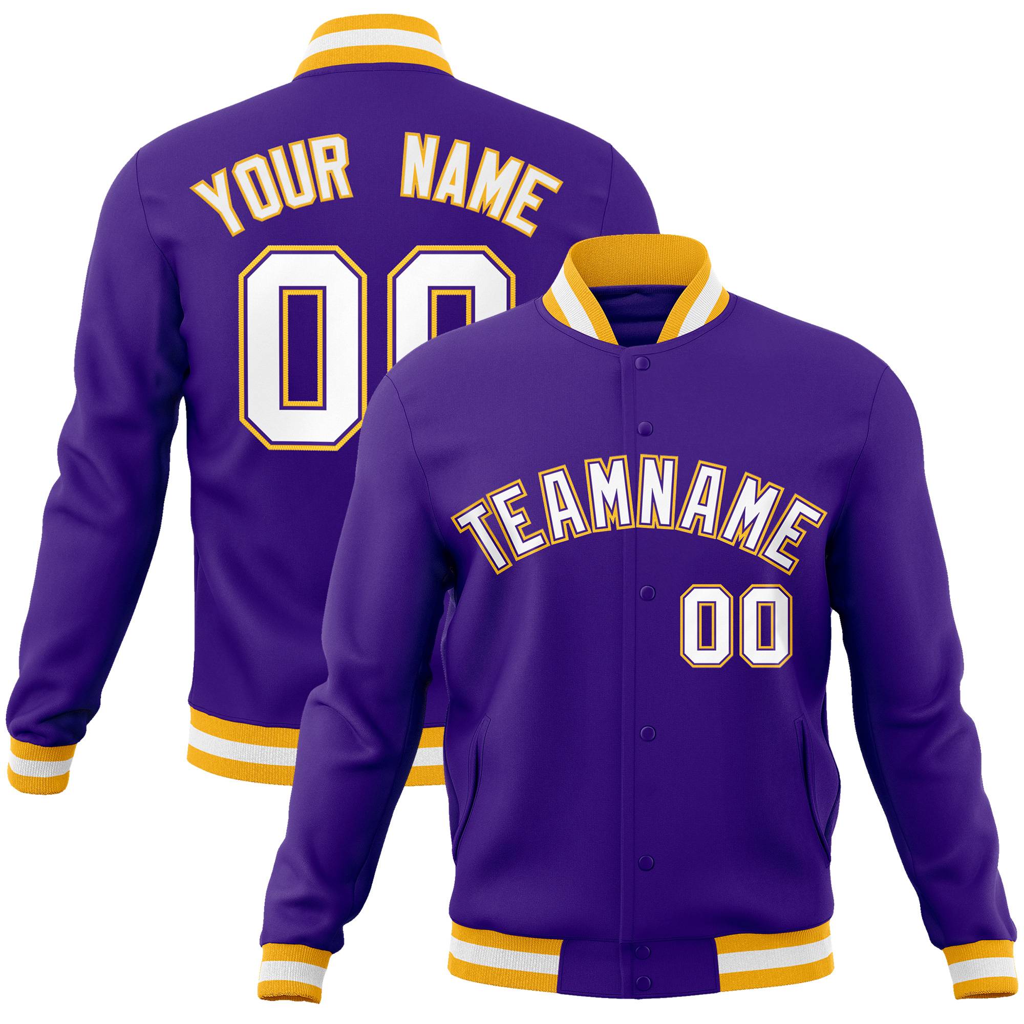 Custom Purple White-Purple Classic Style Varsity Full-Snap Letterman Jacket