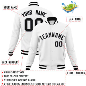 Custom White Black-Gray Classic Style Varsity Full-Snap Letterman Jacket