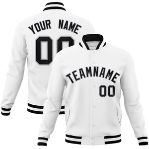 Custom White Black-Gray Classic Style Varsity Full-Snap Letterman Jacket