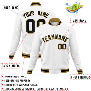 Custom White Black-Old Gold Classic Style Varsity Full-Snap Letterman Jacket