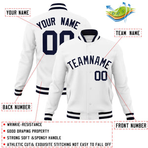 Custom White Navy Classic Style Varsity Full-Snap Letterman Jacket