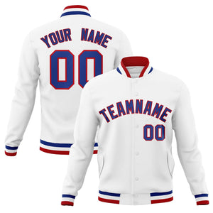 Custom White Royal-Red Classic Style Varsity Full-Snap Letterman Jacket