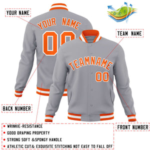 Custom Gray Orange-White Classic Style Varsity Full-Snap Letterman Jacket