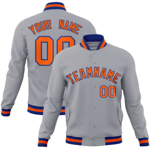 Custom Gray Orange-Royal Classic Style Varsity Full-Snap Letterman Jacket