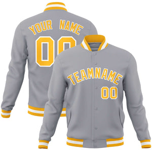 Custom Gray Gold-White Classic Style Varsity Full-Snap Letterman Jacket