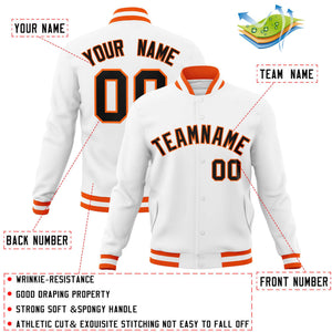 Custom White Black-Orange Classic Style Varsity Full-Snap Letterman Jacket