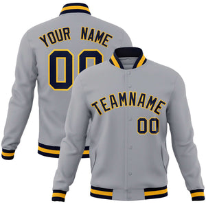 Custom Gray Navy-Gold Classic Style Varsity Full-Snap Letterman Jacket