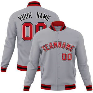 Custom Gray Red-Black Classic Style Varsity Full-Snap Letterman Jacket