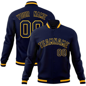 Custom Navy Navy-Gold Classic Style Varsity Full-Snap Letterman Jacket