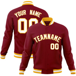 Custom Crimson White-Gold Classic Style Varsity Full-Snap Letterman Jacket