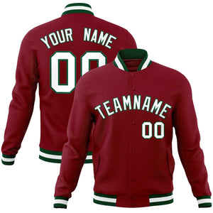 Custom Crimson White-Green Classic Style Varsity Full-Snap Letterman Jacket