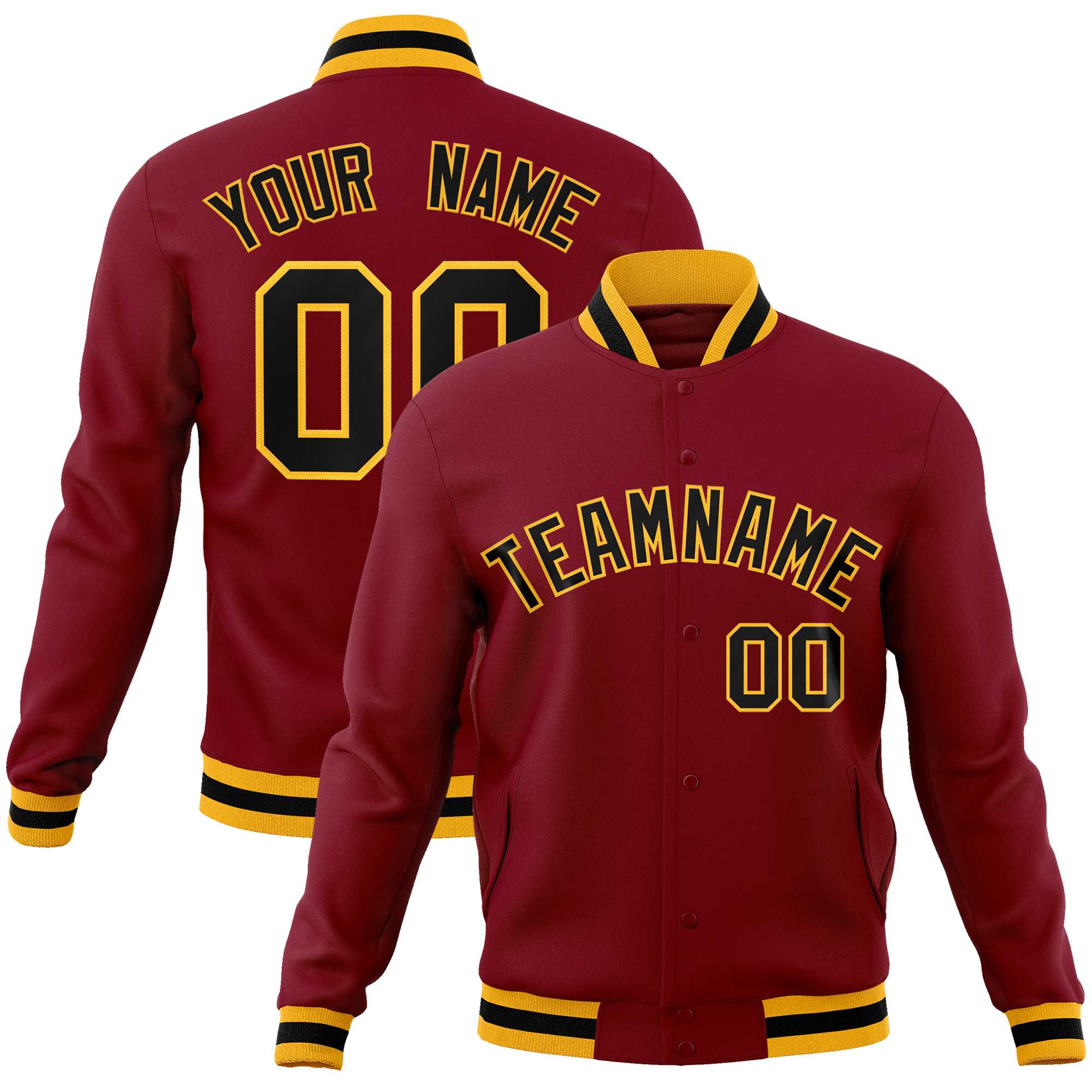 Custom Crimson Black-Gold Classic Style Varsity Full-Snap Letterman Jacket