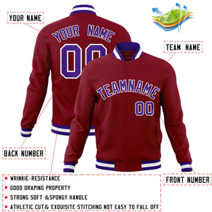 Custom Crimson Purple-White Classic Style Varsity Full-Snap Letterman Jacket