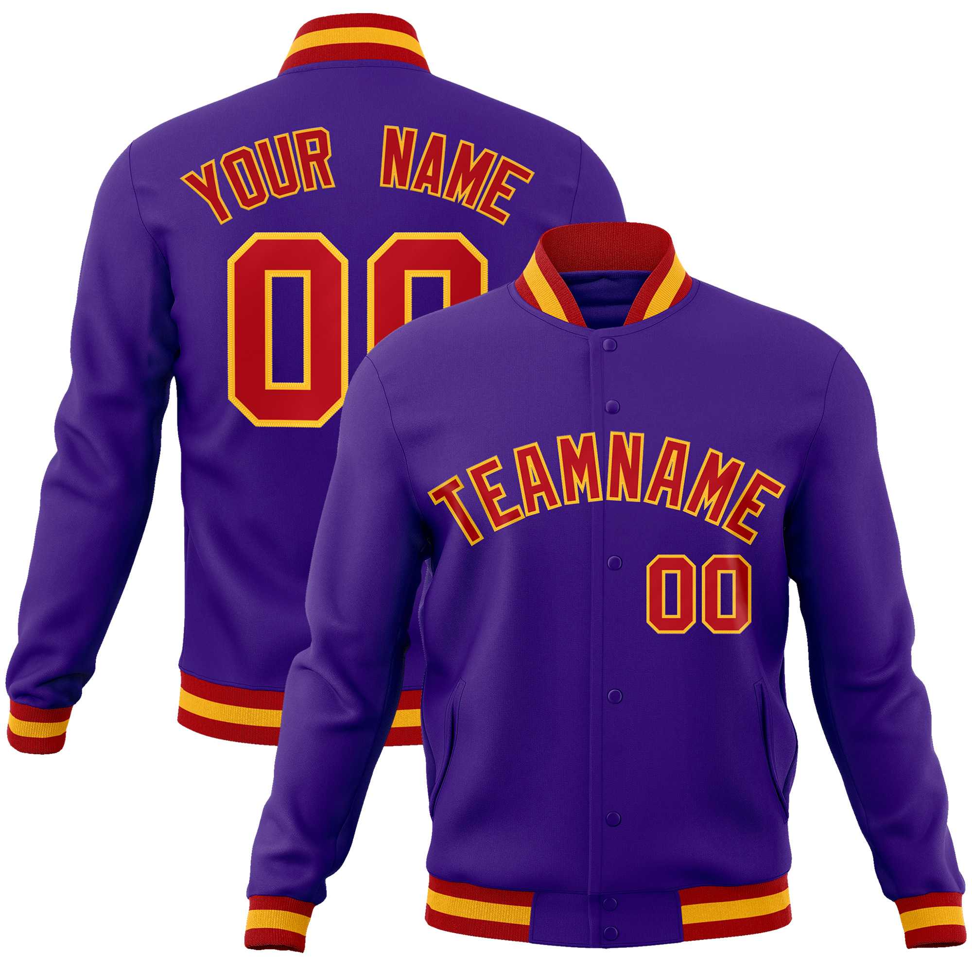 Custom Purple Red-Gold Classic Style Varsity Full-Snap Letterman Jacket