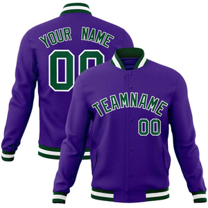 Custom Purple Green-White Classic Style Varsity Full-Snap Letterman Jacket