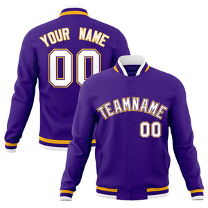 Custom Purple White-Gold Classic Style Varsity Full-Snap Letterman Jacket