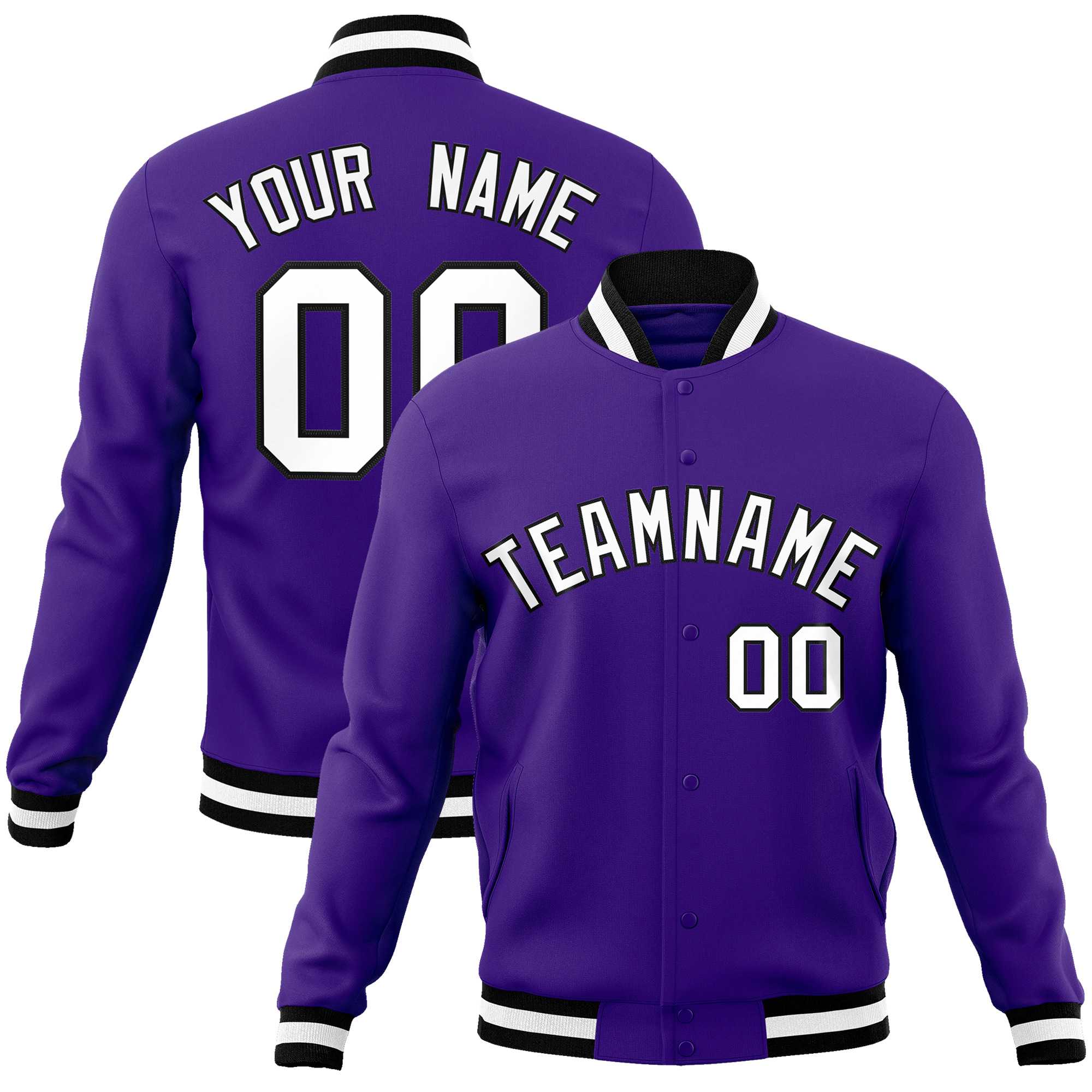 Custom Purple White-Black Classic Style Varsity Full-Snap Letterman Jacket