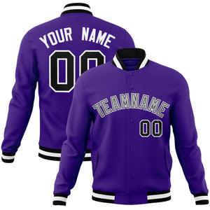 Custom Purple Gray-White Classic Style Varsity Full-Snap Letterman Jacket