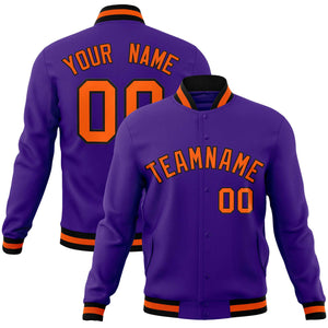 Custom Purple Orange-Black Classic Style Varsity Full-Snap Letterman Jacket