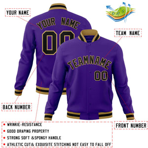 Custom Purple Black-Old Gold Classic Style Varsity Full-Snap Letterman Jacket