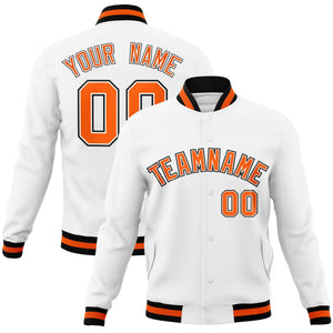 Custom White Orange-Black Classic Style Varsity Full-Snap Letterman Jacket