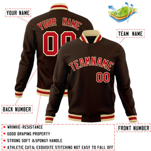 Custom Brown Red-Khaki Classic Style Varsity Full-Snap Letterman Jacket