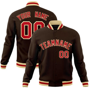 Custom Brown Red-Khaki Classic Style Varsity Full-Snap Letterman Jacket